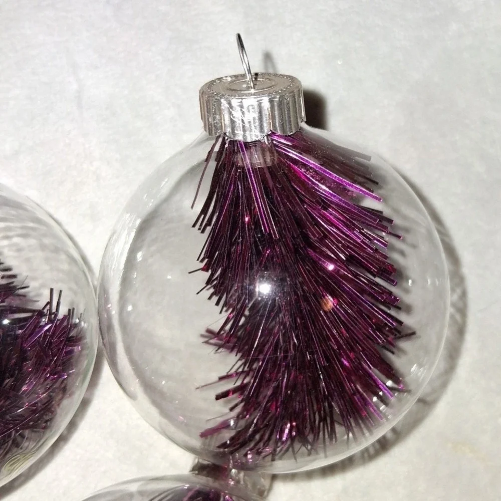 Martha Stewart Everyday Set of 4 Clear Glass Ball Christmas Ornaments Purple
